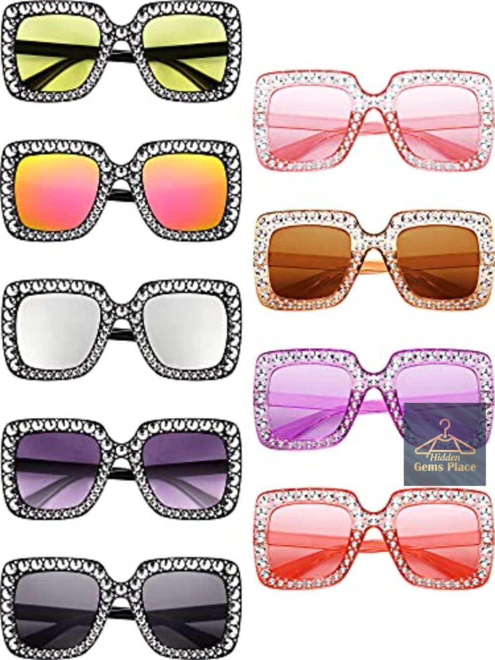 Rhinestone Oversized Square Sunglasses for Women Sparkling Bling Crystal Glasses